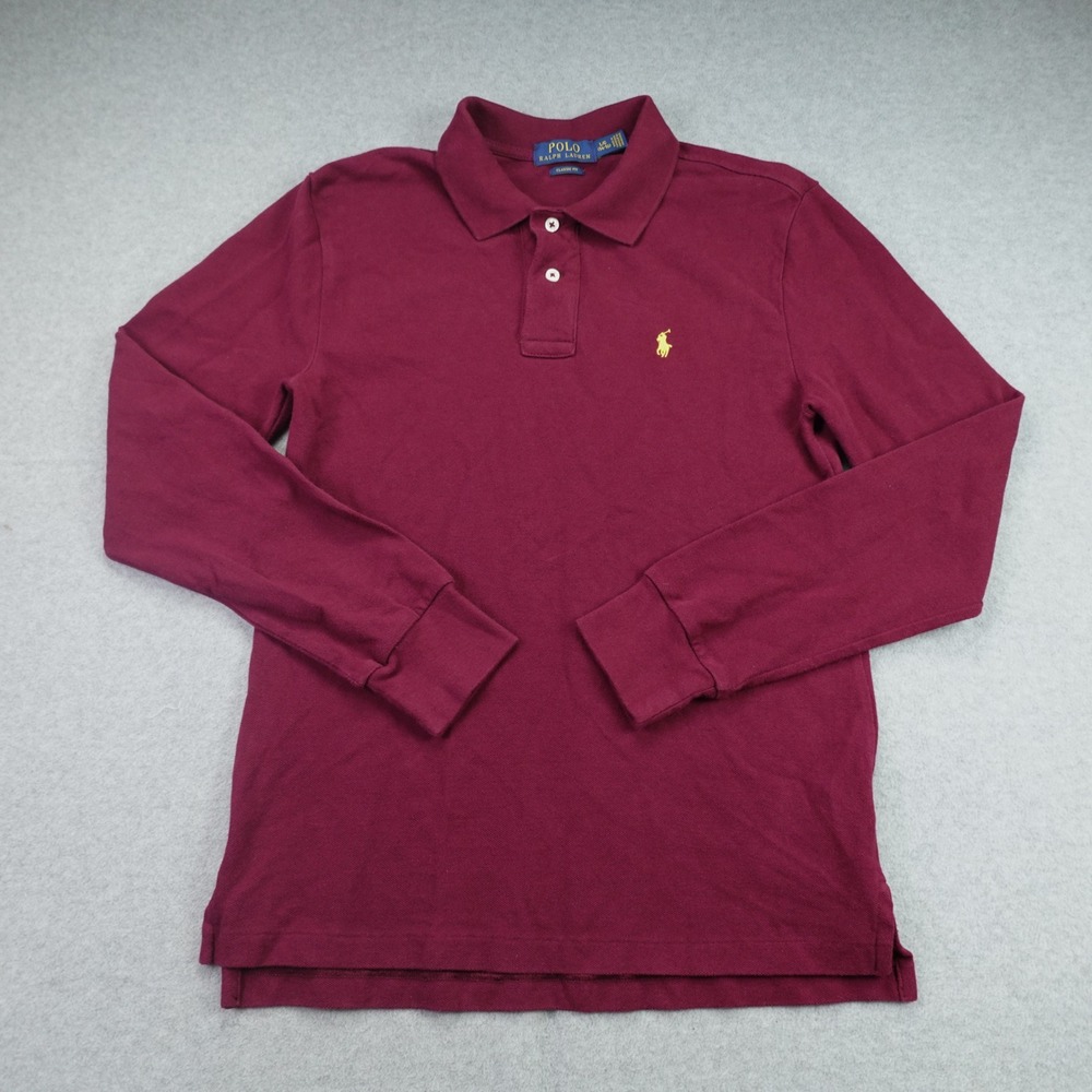 Polo Ralph Lauren Polo Shirt Boys L 14-16 Burgundy Classic Fit Long Sleeve